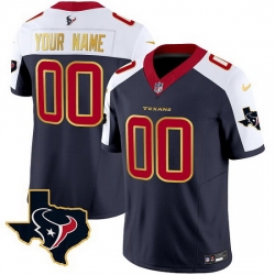 Men Houston Texans Active Player Custom Navy White 2023 F U S E  With Team Logo Patch Limited Stitched Football Jersey