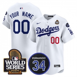 Men Los Angeles Dodgers ACTIVE PLAYER Custom White 2024 World Series With Fernando Memorial Patch Limited Stitched Baseball Jersey