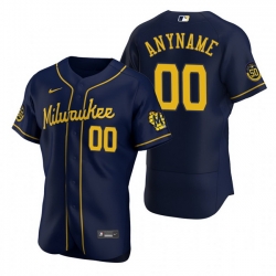 Men Women Youth Toddler All Size Milwaukee Brewers Custom Nike Navy Stitched MLB Flex Base Jersey