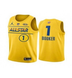 Men 2021 All Star 1 Devin Booker Yellow Western Conference Stitched NBA Jersey