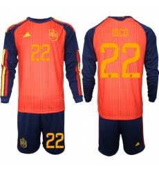 Spain 2026 FIFA World Cup Soccer Jersey Red LONG #22 ISCO