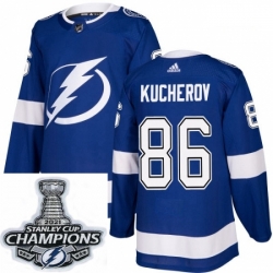 Men Adidas Tampa Bay Lightning 86 Nikita Kucherov Premier Royal Blue Home NHL Stitched 2021 Stanley Cup Champions Patch Jersey