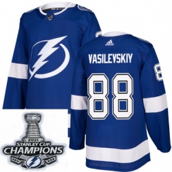 Men Adidas Tampa Bay Lightning 88 Andrei Vasilevskiy Premier Roayl Blue Home NHL Stitched 2021 Stanley Cup Champions Patch Jersey