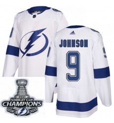 Men Adidas Tampa Bay Lightning 9 Tyler Johnson Premier White Home NHL Stitched 2021 Stanley Cup Champions Patch Jersey