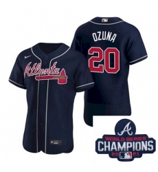 Men Nike Atlanta Braves 20 Marcell Ozuna Navy Blue Alternate Stitched Baseball Stitched MLB 2021 Champions Patch Jersey