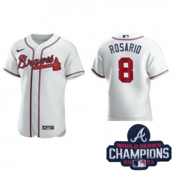 Men Nike Atlanta Braves 8 Eddie Rosario White Alternate Stitched Baseball Stitched MLB 2021 Champions Patch Jersey