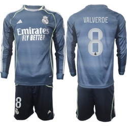 Men Real Madrid 2026 Soccer Jerseys DarkBlue Long #8 VALVERDE