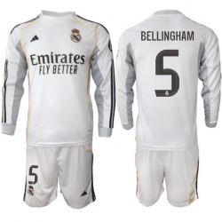 Men Real Madrid 2026 Soccer Jerseys White Long #5 BELLINGHAM