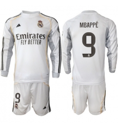 Men Real Madrid 2026 Soccer Jerseys White Long #9 MBAPPE