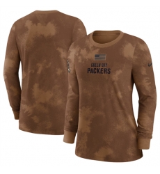 Women Green Bay Packers Brown 2023 Salute To Service Long Sleeve T Shirt Run Small