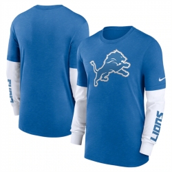 Men Detroit Lions Heather Blue Slub Fashion Long Sleeve T Shirt