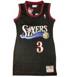 Women 76ers 3 Allen Iverson Dress Stitched Jersey Black