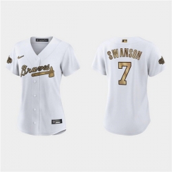 Women Atlanta Braves 7 Dansby Swanson 2022 All Star White Stitched Baseball Jersey 