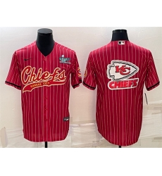 Men Kansas City Chiefs Red Team Big Logo With Super Bowl LVII Patch Cool Base Stitched Baseball Jersey