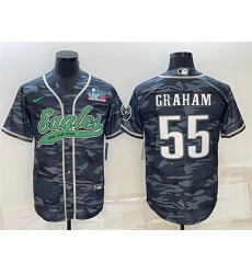 Men Philadelphia Eagles 55 Brandon Graham Grey Camo With Super Bowl LVII Patch Cool Base Stitched Baseball Jersey