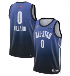 Men 2023 All Star 0 Damian Lillard Blue Game Swingman Stitched Basketball Jersey