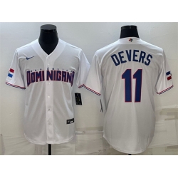 Men Dominican Republic Baseball 11 Rafael Devers 2023 White World Baseball Classic Replica Stitched Jersey