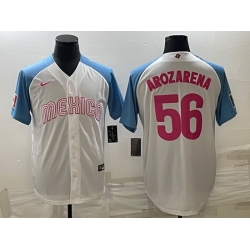 Men Mexico Baseball 56 Randy Arozarena 2023 White Blue World Baseball Classic Stitched JerseyS 2