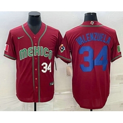 Men's Mexico Baseball #34 Fernando Valenzuela Number 2023 Red Blue World Baseball Classic Stitched Jersey1