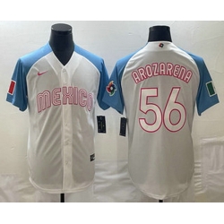 Men's Mexico Baseball #56 Randy Arozarena 2023 White Blue World Classic Stitched Jerseys