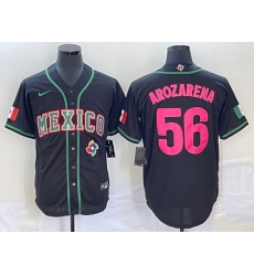 Men's Mexico Baseball #56 Randy Arozarena Number 2023 Black Pink World Classic Stitched Jersey1