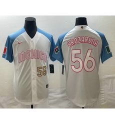 Mens Mexico Baseball #56 Randy Arozarena Number 2023 White Blue World Classic Stitched Jersey