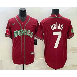 Men's Mexico Baseball #7 Julio Urias 2023 Red Blue World Baseball Classic Stitched Jersey1