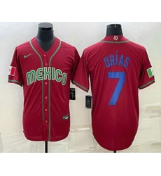 Men's Mexico Baseball #7 Julio Urias 2023 Red Blue World Baseball Classic Stitched Jersey