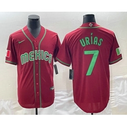 Men's Mexico Baseball #7 Julio Urias 2023 Red Green World Baseball Classic Stitched Jerseys