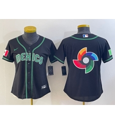 Women's Mexico Baseball 2023 Black World Big Logo Classic Stitched Jersey