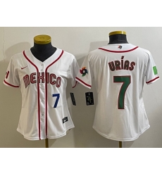 Women's Mexico Baseball #7 Julio Urias Number 2023 White World Classic Stitched Jersey