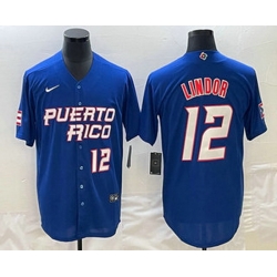 Men's Puerto Rico Baseball #12 Francisco Lindor Number 2023 Royal World Classic Stitched Jersey