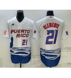 Mens Puerto Rico Baseball #21 Roberto Clemente Number 2023 White World Baseball Classic Stitched Jersey