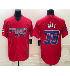 Men's Puerto Rico Baseball #39 Edwin Diaz 2023 Red World Baseball Classic Stitched Jersey