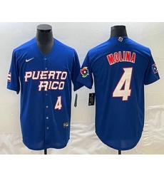 Mens Puerto Rico Baseball #4 Yadier Molina Number 2023 Blue World Baseball Classic Stitched Jersey