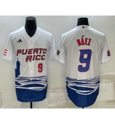 Mens Puerto Rico Baseball #9 Javier Baez Number White 2023 World Baseball Classic Stitched Jersey