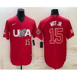 Men USA Baseball #15 Bobby Witt Jr Number 2023 Red World Baseball Classic Stitched Jersey 1