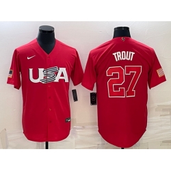 Men USA Baseball 27 Mike Trout 2023 Red World Baseball Classic Stitched Jersey