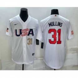 Men USA Baseball 31 Cedric Mullins Number 2023 White World Classic Stitched Jersey