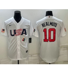 Men's USA Baseball #10 JT Realmuto 2023 White World Baseball Classic Stitched Jerseys