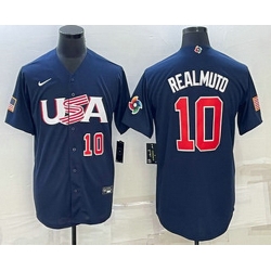 Men's USA Baseball #10 JT Realmuto Number 2023 Navy World Baseball Classic Stitched Jersey