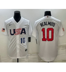 Men's USA Baseball #10 JT Realmuto Number 2023 White World Baseball Classic Stitched Jersey