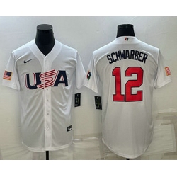 Men's USA Baseball #12 Kyle Schwarber 2023 White World Baseball Classic Stitched Jersey