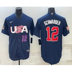 Men's USA Baseball #12 Kyle Schwarber Number 2023 Navy World Baseball Classic Stitched Jersey