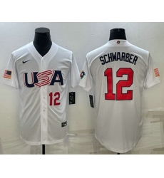 Men's USA Baseball #12 Kyle Schwarber Number 2023 White World Baseball Classic Stitched Jerseys