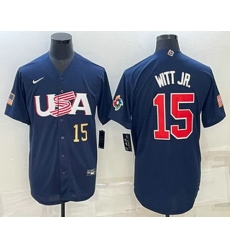 Men's USA Baseball #15 Bobby Witt Jr Number 2023 Navy World Baseball Classic Stitched Jersey