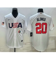 Men's USA Baseball #20 Pete Alonso 2023 White World Baseball Classic Stitched Jersey