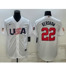 Men's USA Baseball #22 Clayton Kershaw 2023 White World Baseball Classic Stitched Jerseys