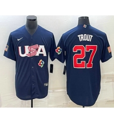 Men's USA Baseball #27 Mike Trout 2023 Navy World Baseball Classic Stitched Jersey