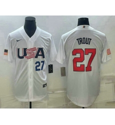 Men's USA Baseball #27 Mike Trout Number 2023 White World Baseball Classic Replica Stitched Jersey